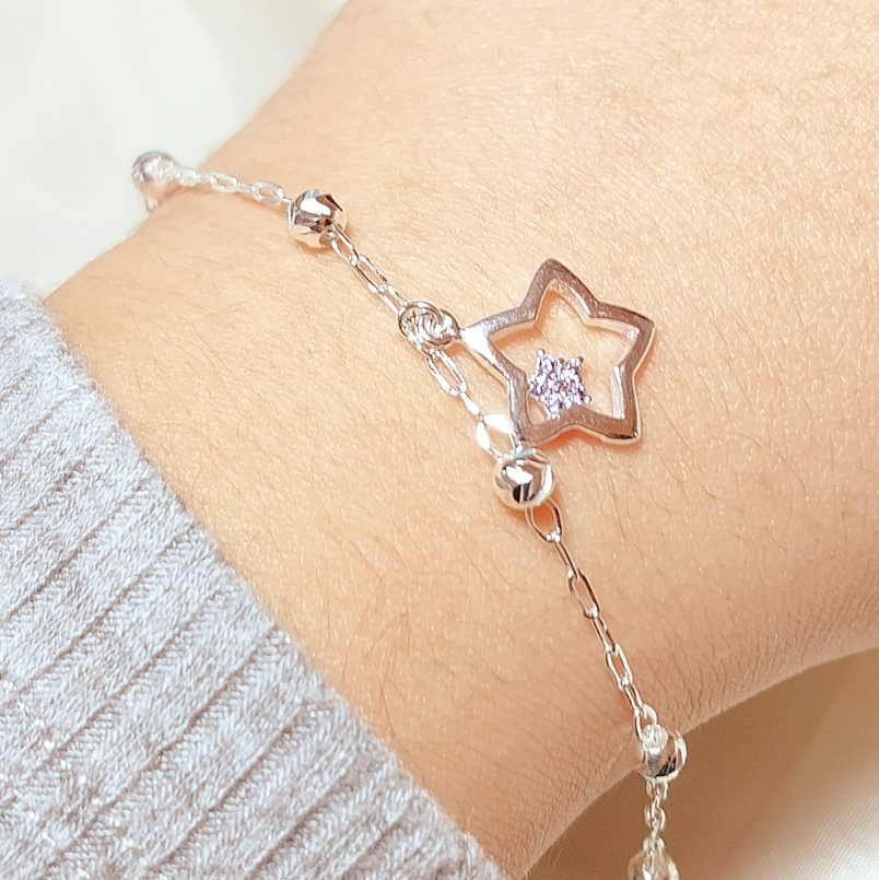 Pulsera con Estrella y Cristal Lila